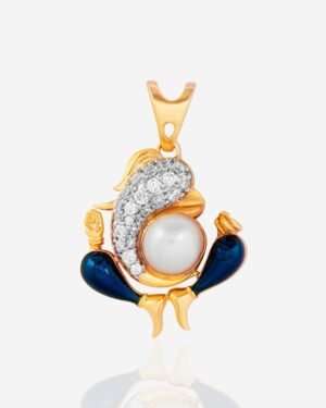 Gold-Plated Lord Ganesh Pendant with Pearl & Enamel Detailing