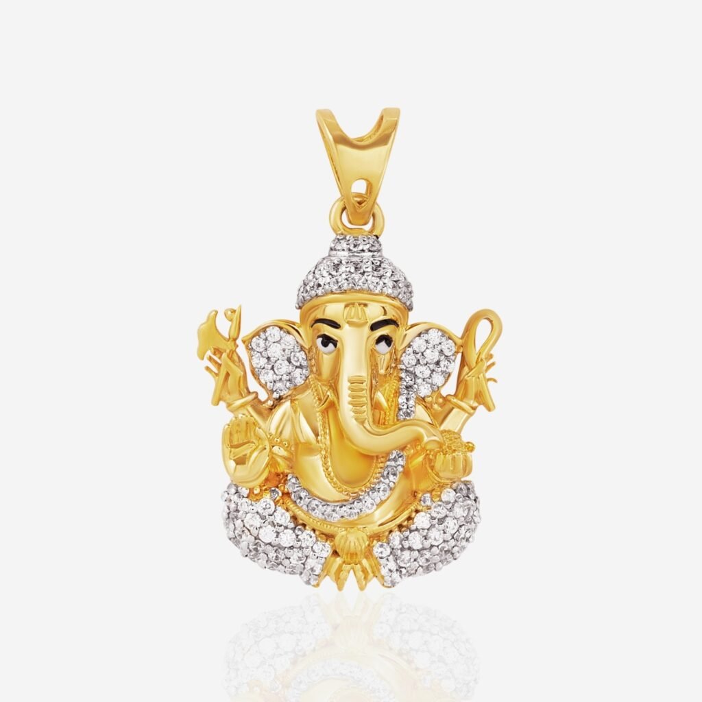 Gold-Plated Lord Ganesha Pendant with White CZ Stones