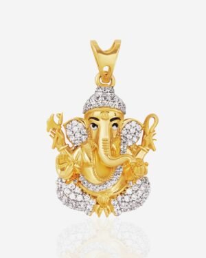 Gold-Plated Lord Ganesha Pendant with White CZ Stones