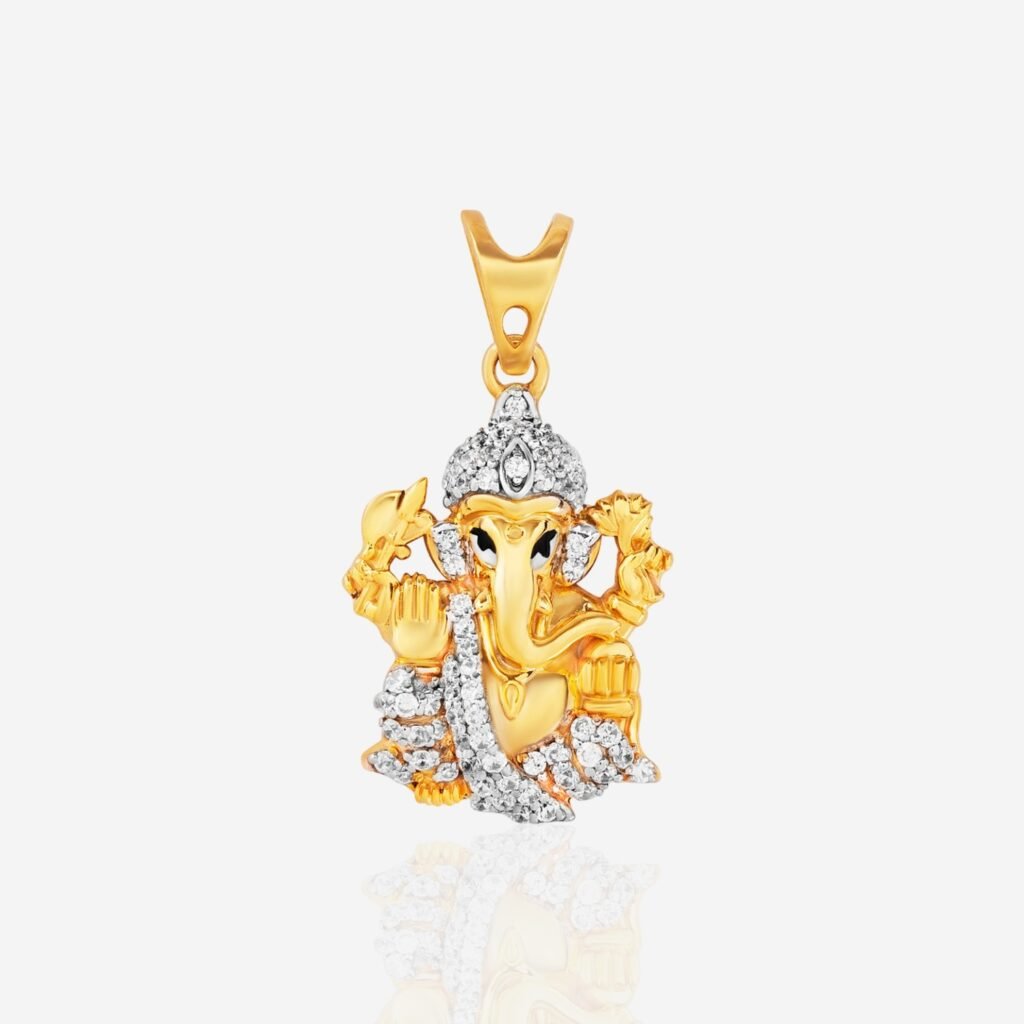 Gold-Plated Lord Ganesha Pendant with White Cubic Zirconia Accents