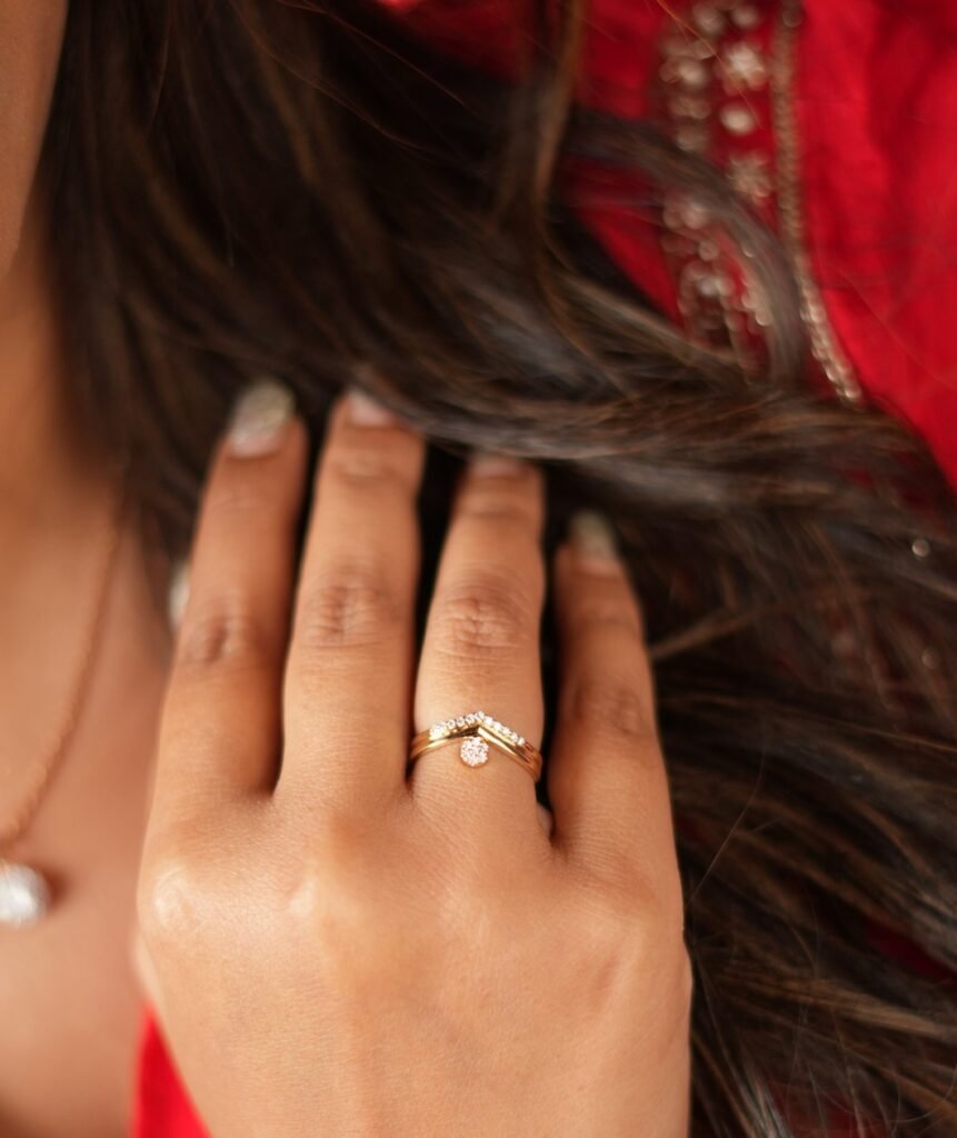 Elegant V-Halo Solitaire Ring